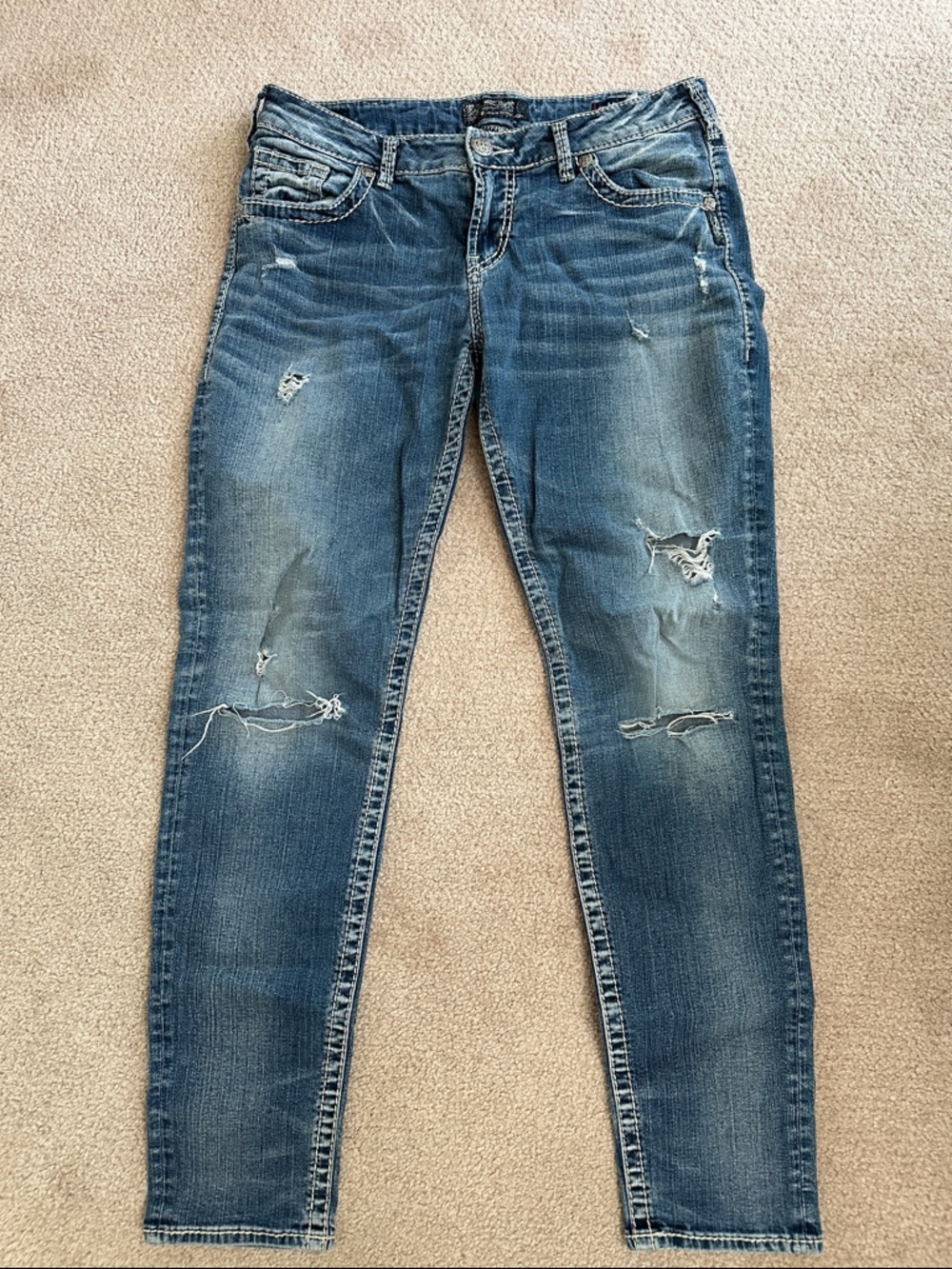 Silver Boyfriend Jeans Women's Distressed Blue Skinny Jeans